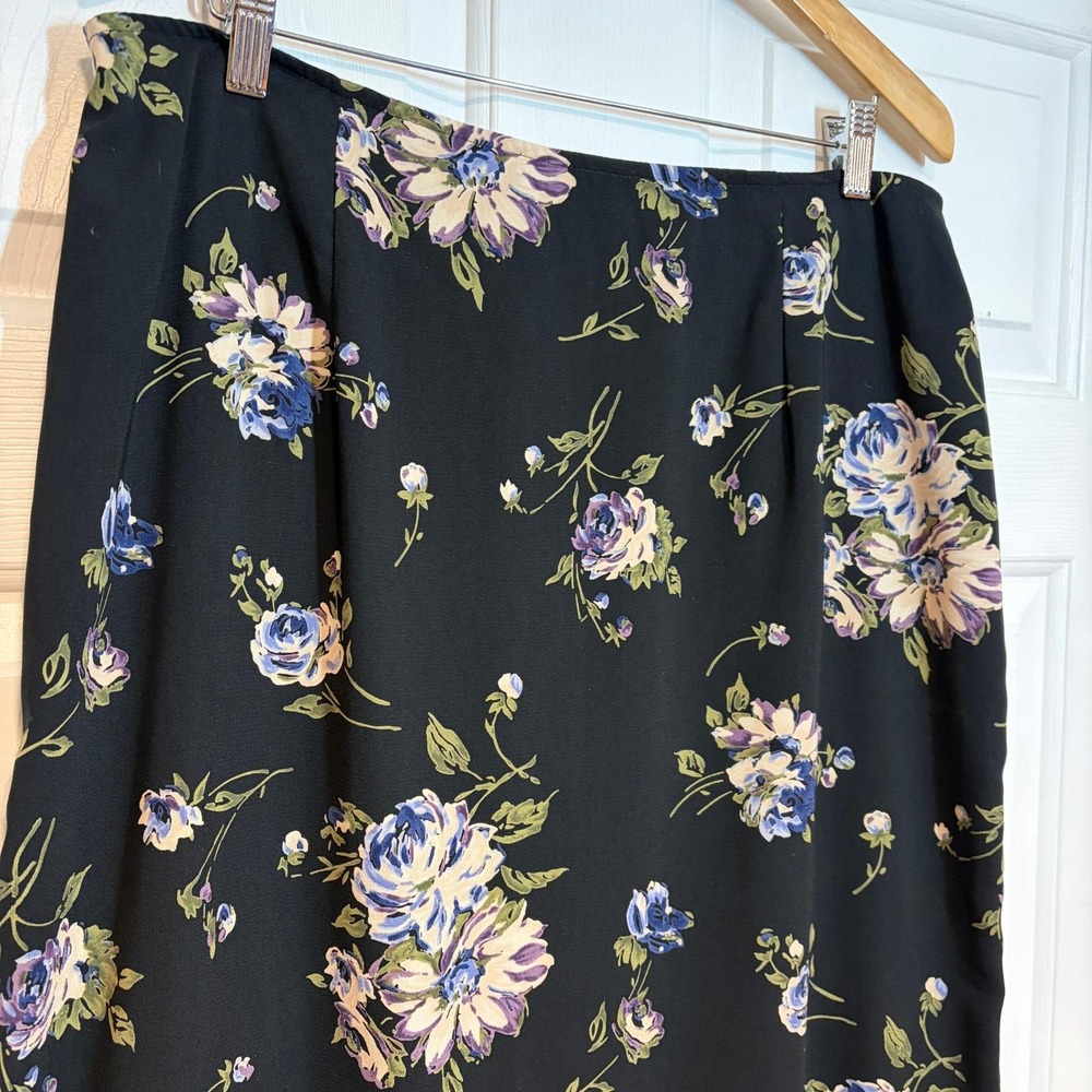 AGB Byer Vintage 90s Black Floral Straight Maxi Skirt XL Dark Romance Fairy Goth